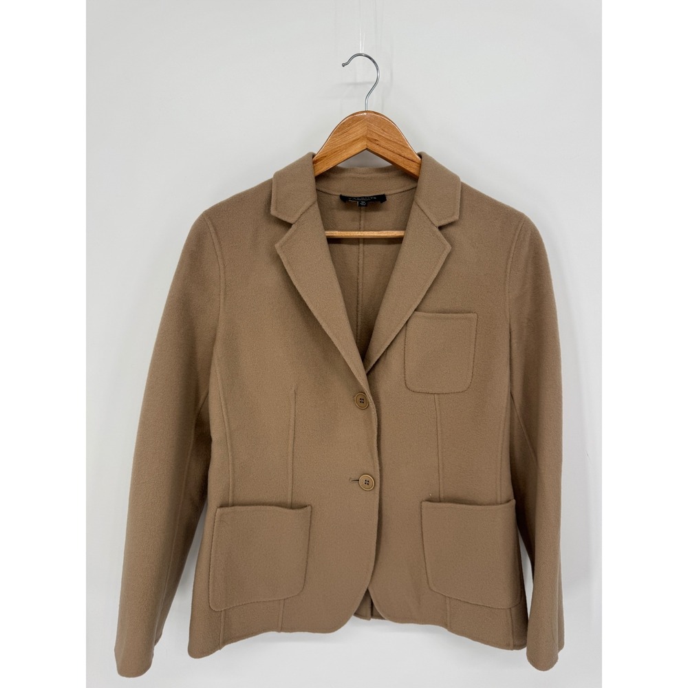 Talbots Blazer Women 10P Tan Knit Two Button Office Minimalist Workwear Neutral